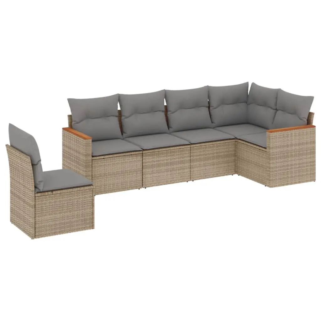 6 Piece Modular Outdoor Furniture Beige PE Rattan Garden Sofa Set with Cushions and Storage