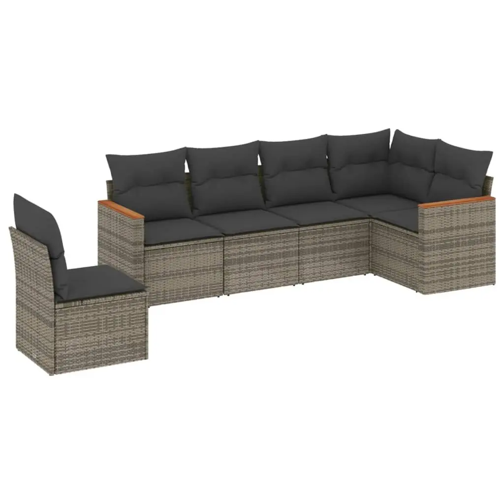 Garden Sofa Set PE Rattan 6 Piece Outdoor Furniture Grey with Cushions and Storage