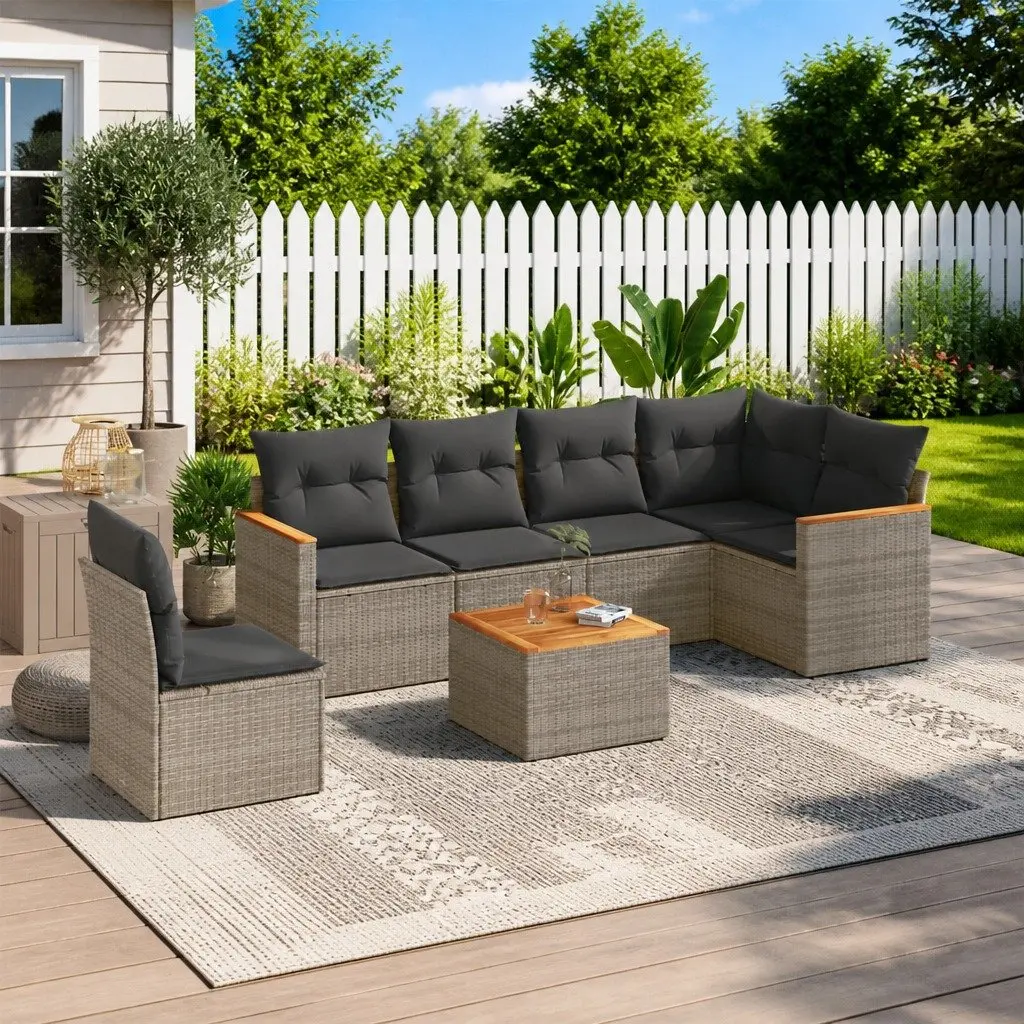 Garden Sofa Set 7 Piece Outdoor Furniture Grey Poly Rattan Patio Lounge with