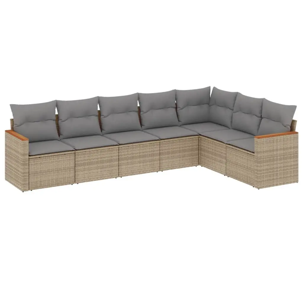 7 Piece Garden Sofa Set PE Rattan Beige Outdoor Furniture Patio Cushions