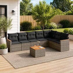 Garden Sofa Set 8 Piece Outdoor Patio Furniture Grey Poly Rattan with Cushions