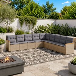 Practical 9-Piece Beige Garden Sofa Set for Your Outdoor Space