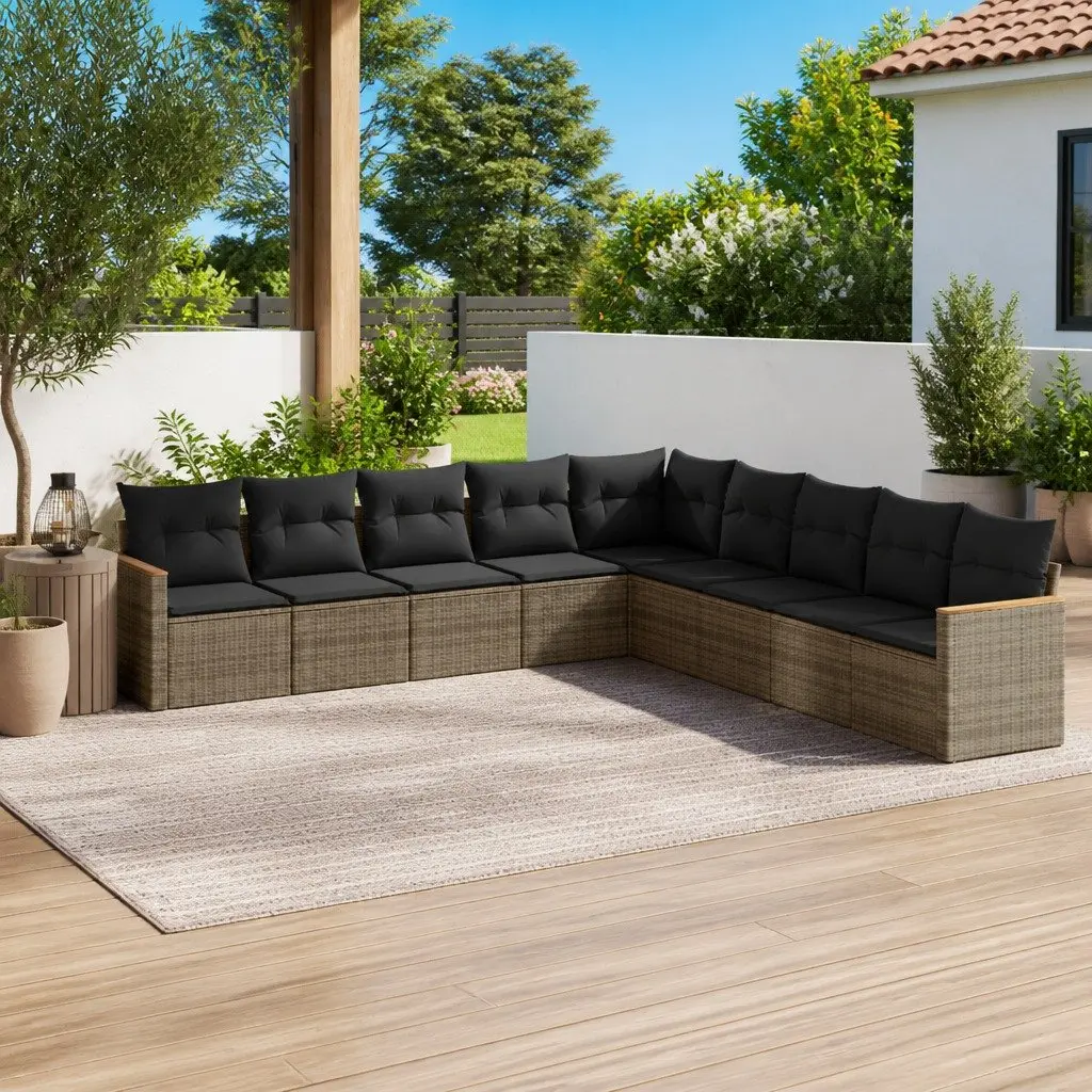 Garden Sofa Set 9 Piece Outdoor Furniture Patio Lounge Grey Poly Rattan Modular