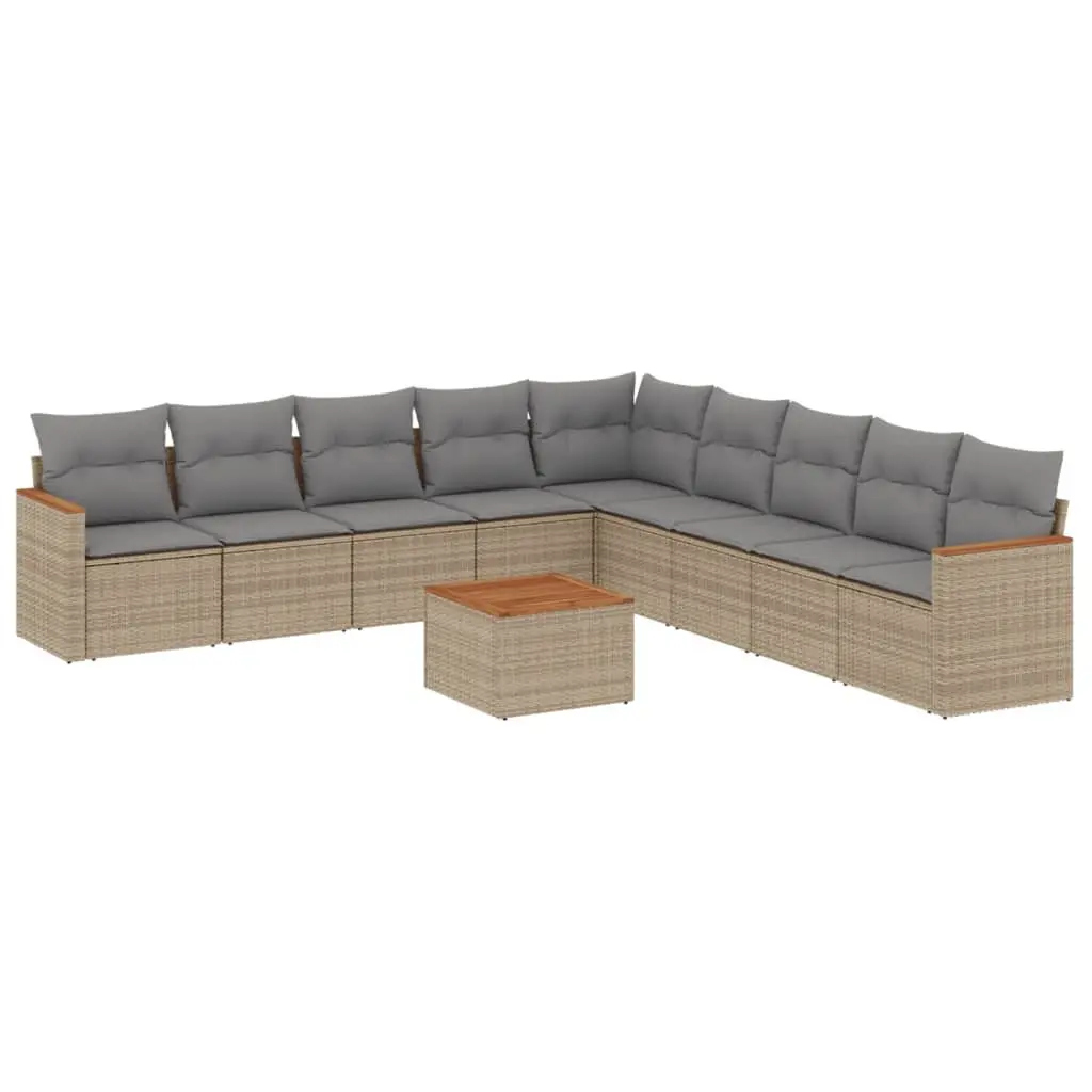 10 Piece Garden Sofa Set Beige Poly Rattan Patio Furniture Cushions Storage Bag