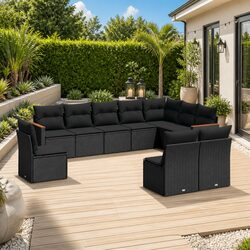 Practical 10 Piece Outdoor Sofa Set in Black Rattan
