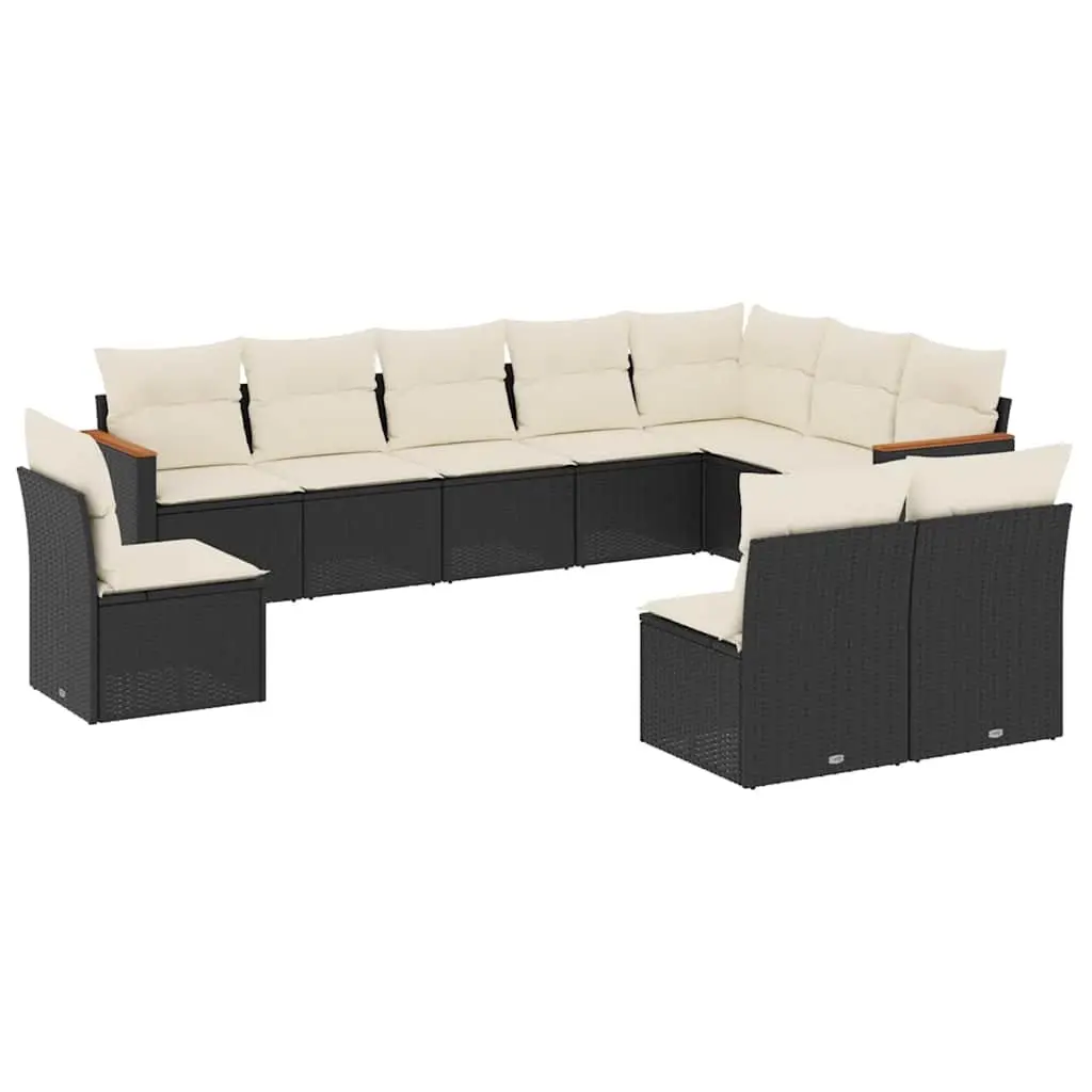 Garden Sofa Set PE Rattan 10 Piece Outdoor Furniture Patio Sectional with Cushions Black