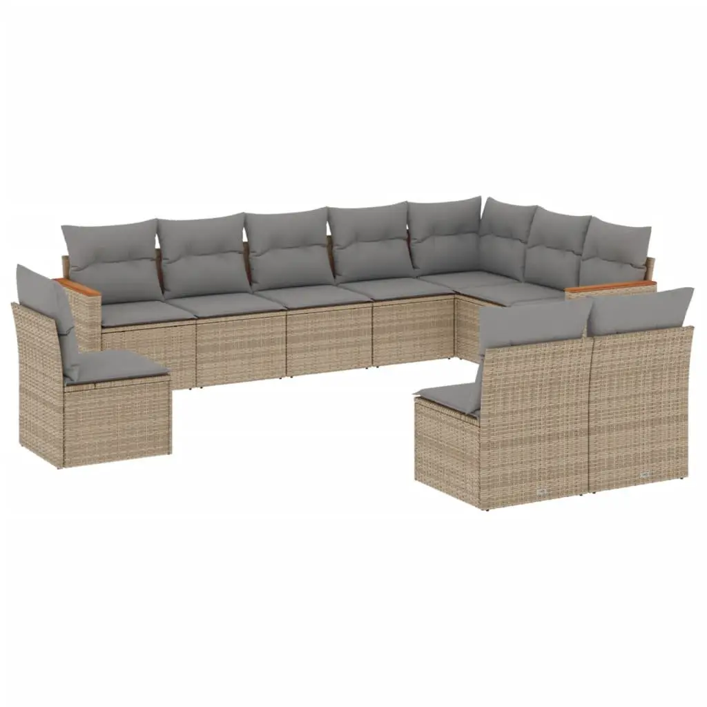 10 Piece Garden Sofa Set PE Rattan Outdoor Furniture Beige with Cushions