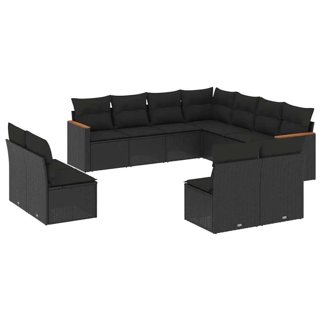 Garden Sofa Set 11 Piece Outdoor Furniture Black Poly Rattan Modular Patio