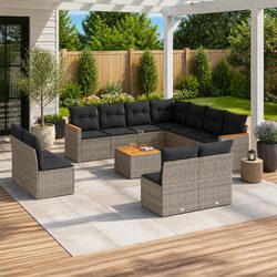 Garden Sofa Set 12 Piece Outdoor Patio Furniture Grey Poly Rattan Modular