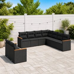 Garden Sofa Set 9 Piece Outdoor Furniture Patio Lounge Modular Black Poly Rattan