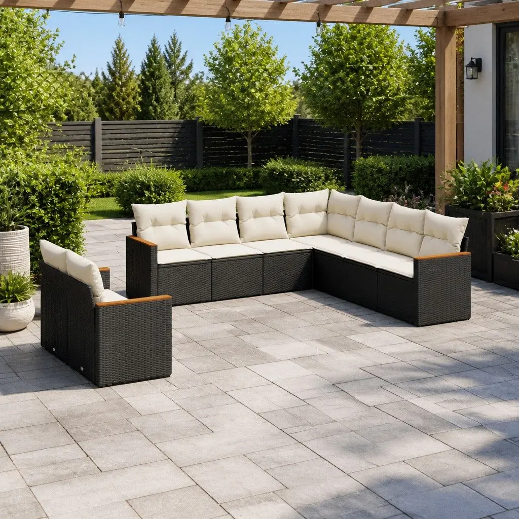 Garden Sofa Set 9 Piece Outdoor Furniture Patio Lounge Black Poly Rattan Modular