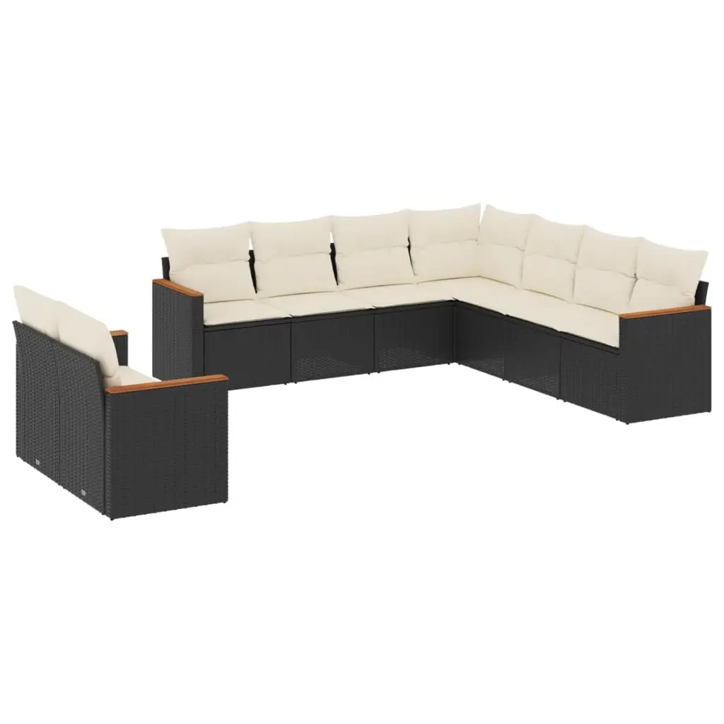 Garden Sofa Set 9 Piece Outdoor Furniture Patio Lounge Black Poly Rattan Modular