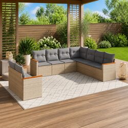 Practical 9-Piece Outdoor Sofa Set - Beige Rattan