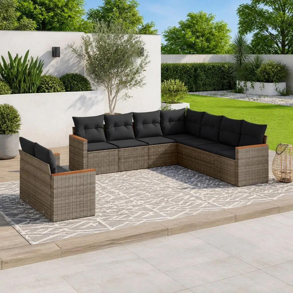 Garden Sofa Set PE Rattan 9 Piece Modular Outdoor Furniture Grey