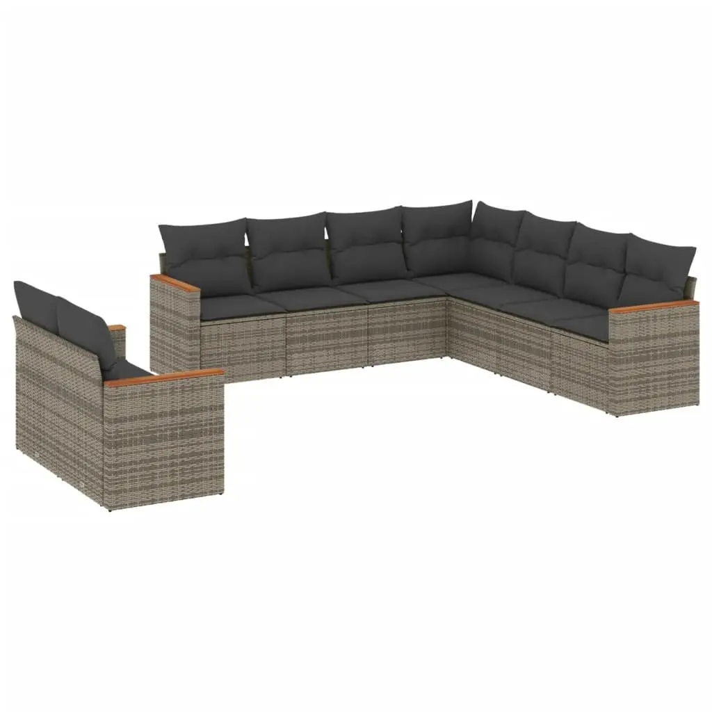 Garden Sofa Set PE Rattan 9 Piece Modular Outdoor Furniture Grey