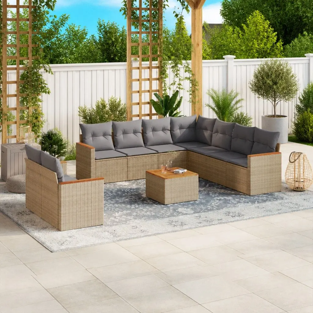 Outdoor Furniture Sofa Set Beige Modular 10 Piece Poly Rattan Patio