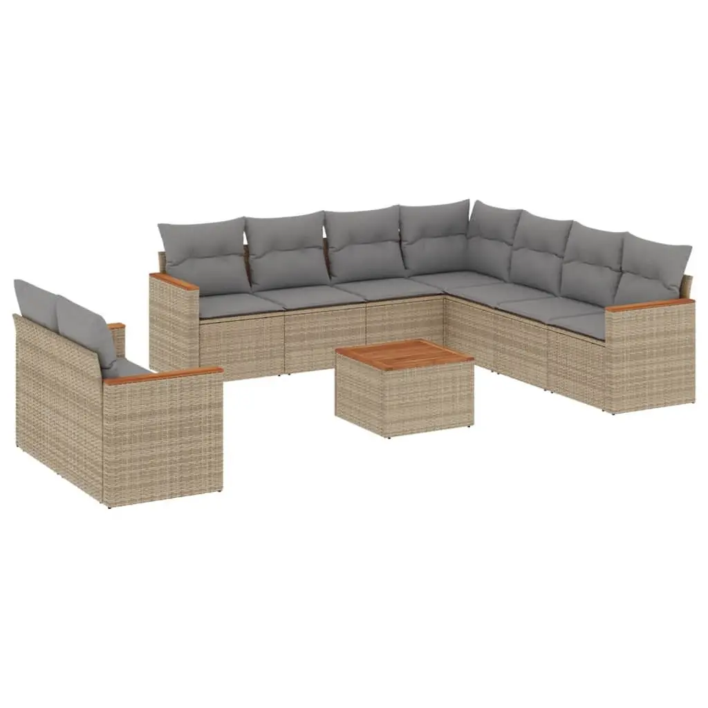 Outdoor Furniture Sofa Set Beige Modular 10 Piece Poly Rattan Patio