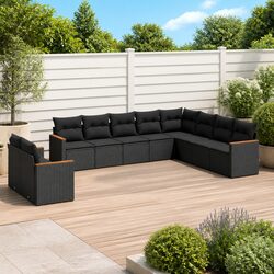 Versatile 10-Piece Black Rattan Outdoor Sofa Set