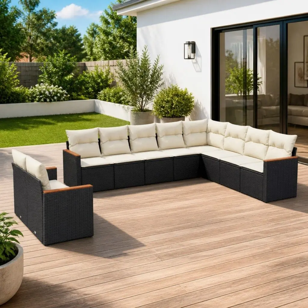 Garden Sofa Set 10 Piece Outdoor Furniture Patio Seating Black Poly Rattan