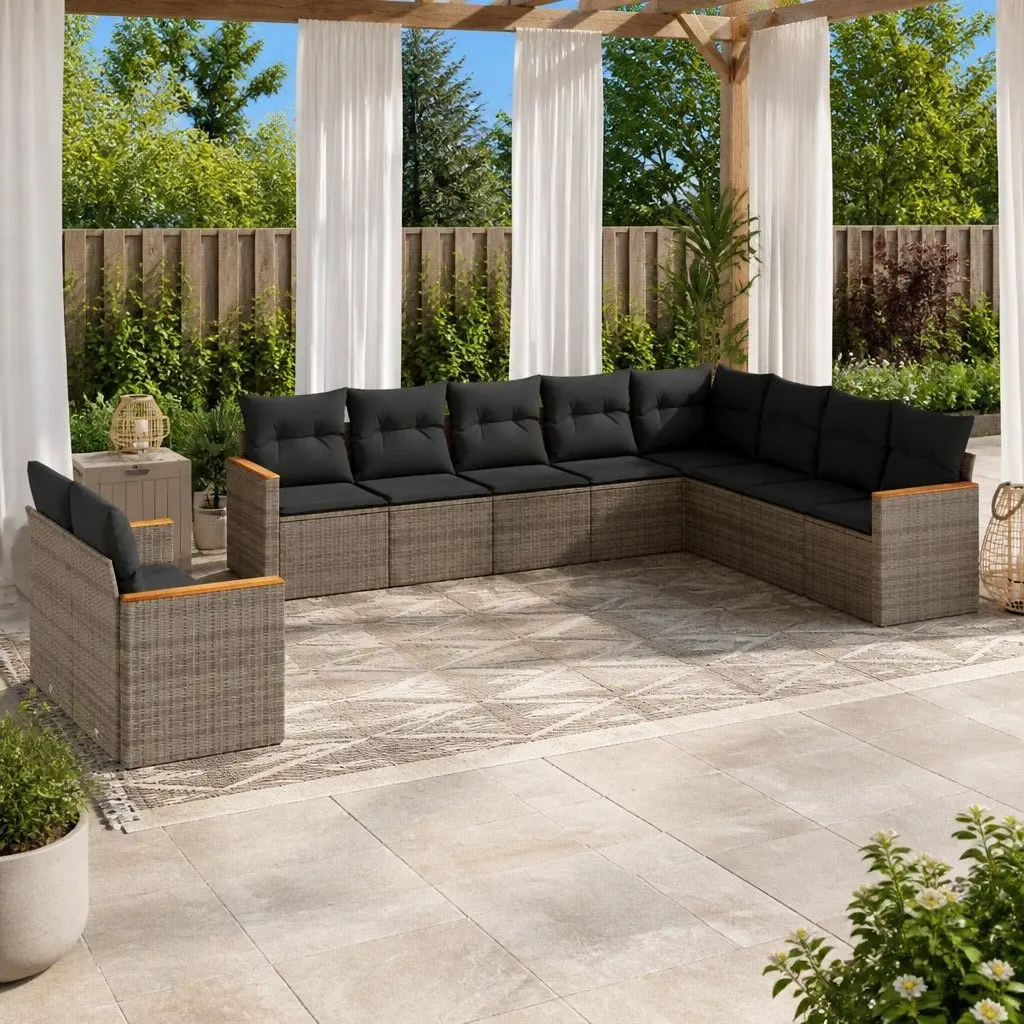 Garden Sofa Set PE Rattan Modular 10 Piece Outdoor Furniture with Cushions Grey