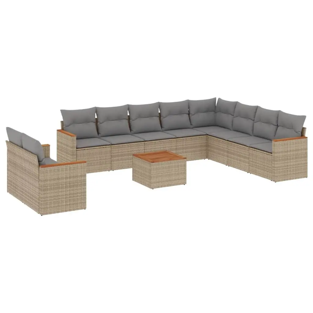 Outdoor Garden Sofa Set 11 Piece Beige Poly Rattan Patio Furniture with Cushions
