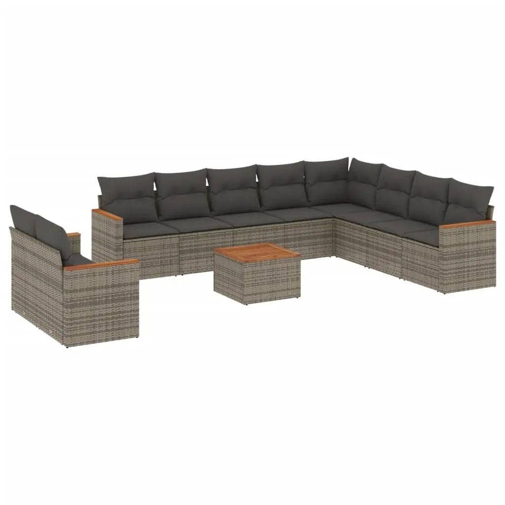 Outdoor Sofa Set 11 Piece Grey PE Rattan Acacia Wood Table