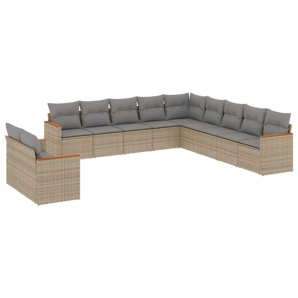 11 Piece Garden Sofa Set Beige Poly Rattan Outdoor Furniture Patio Sectional