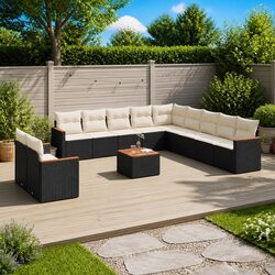 Garden Sofa Set 12 Piece Outdoor Furniture Black Poly Rattan Modular Patio
