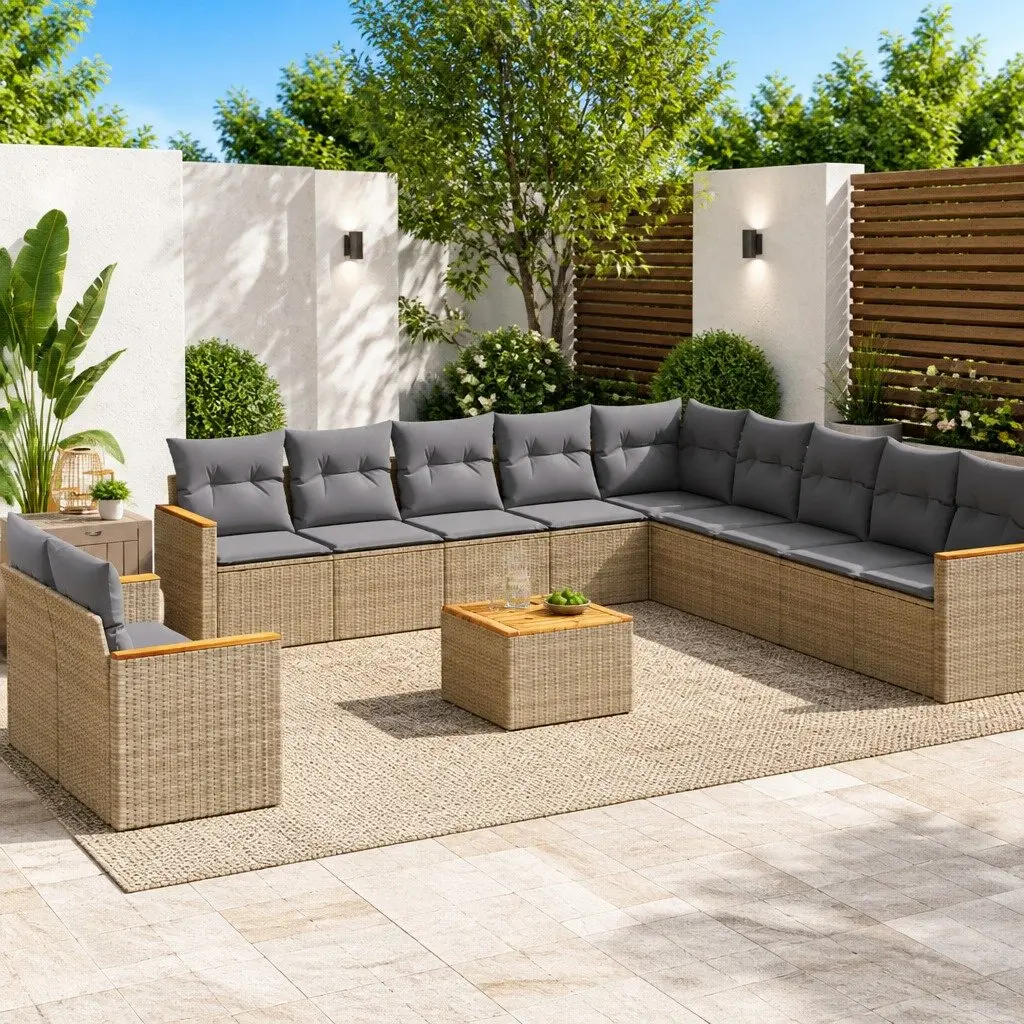 12 Piece Beige Sofa Set for Outdoor Relaxation