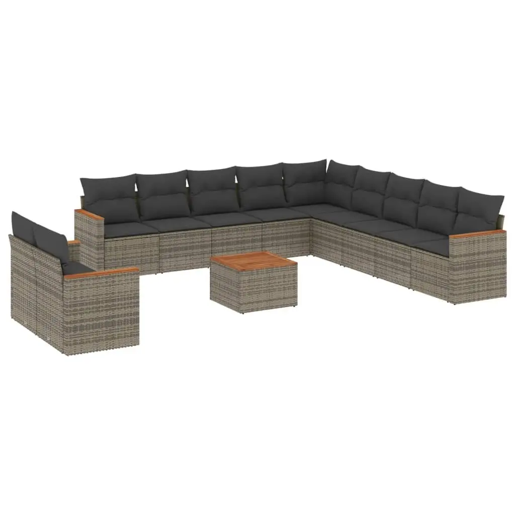 Garden Sofa Set Modular PE Rattan 12 Piece Outdoor Furniture Grey Acacia Wood