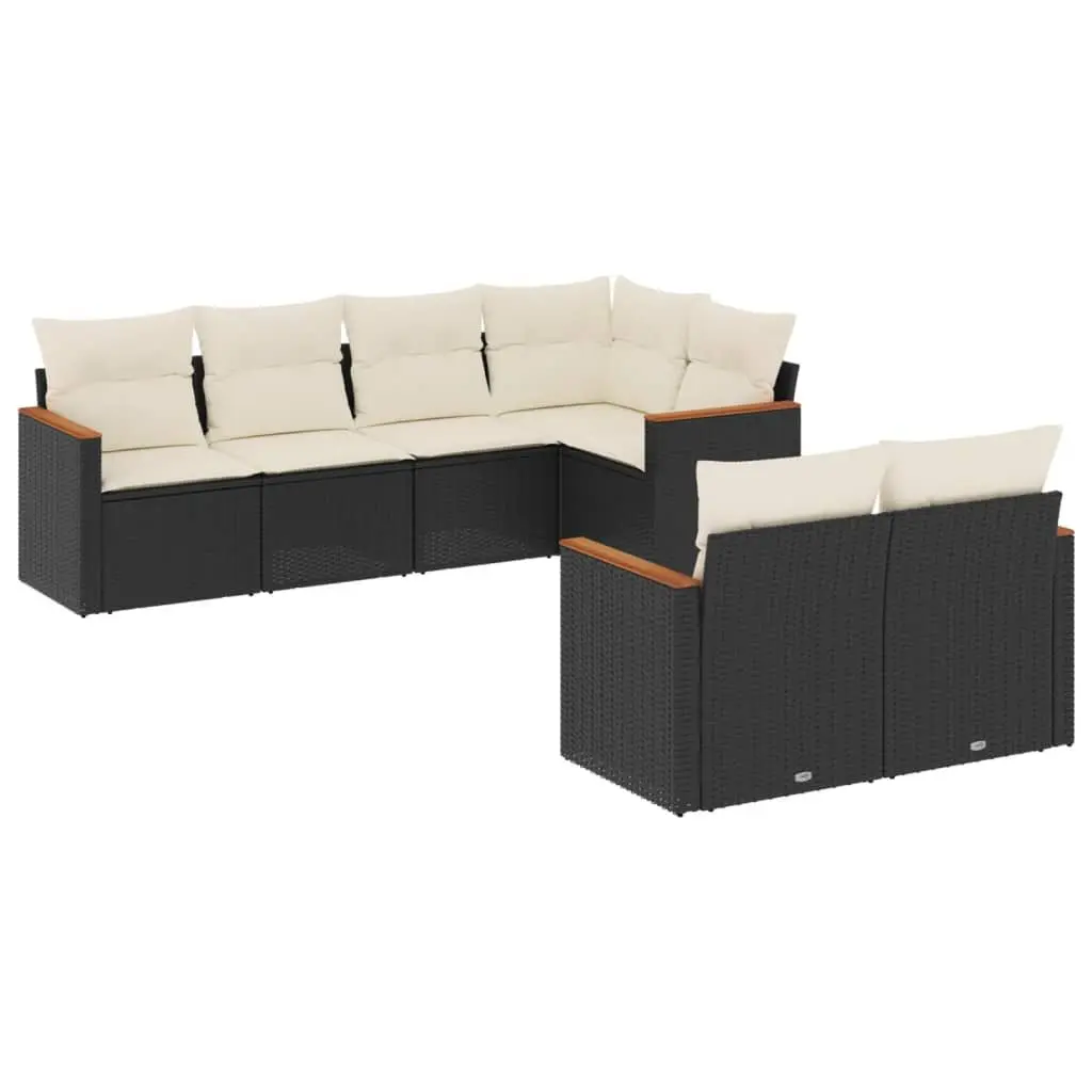 7 Piece Modular Outdoor Furniture Set Black PE Rattan Patio Sofa with Cushions
