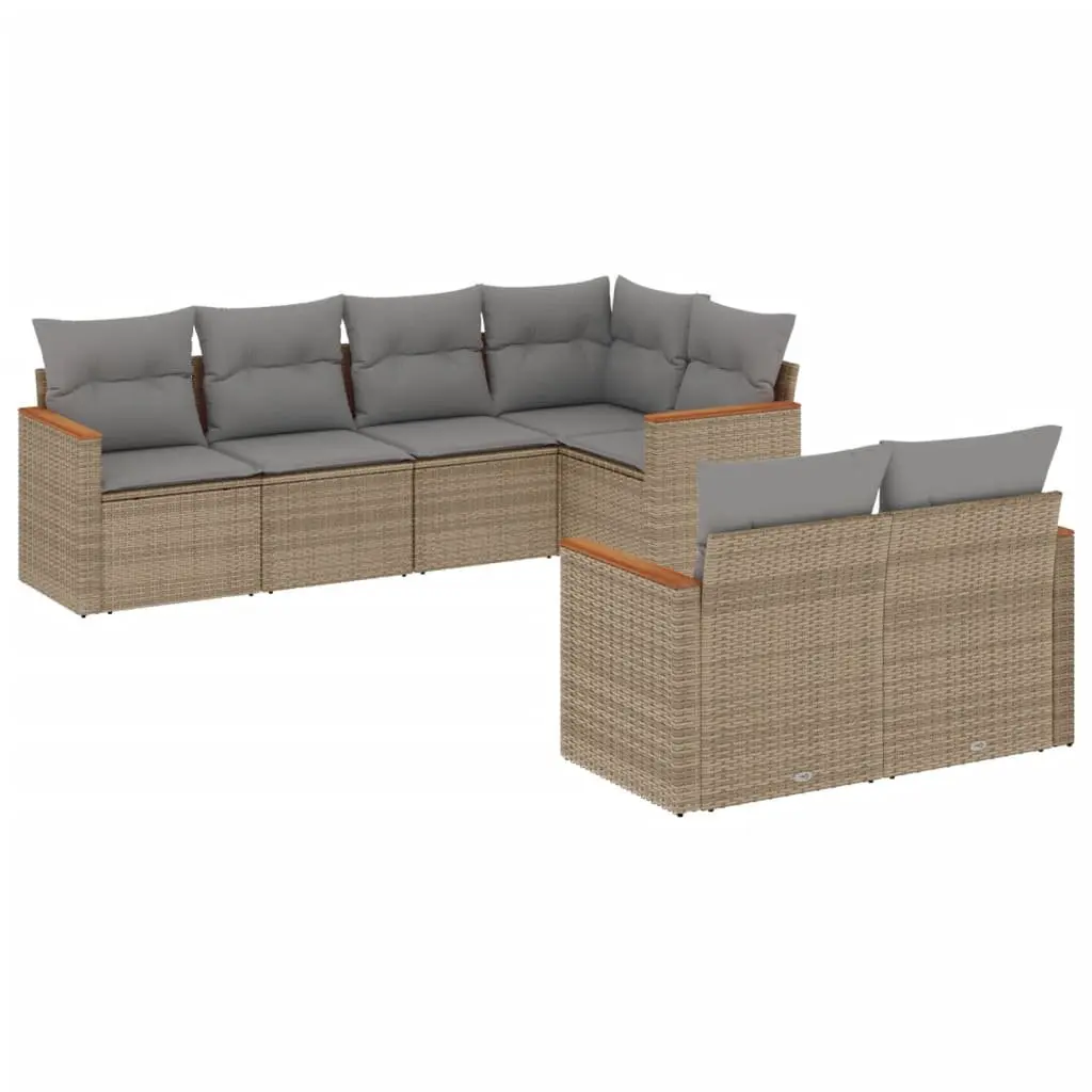 7 Piece Modular Sofa Set Beige PE Rattan Outdoor Furniture with Removable Cushions for Patio Garden