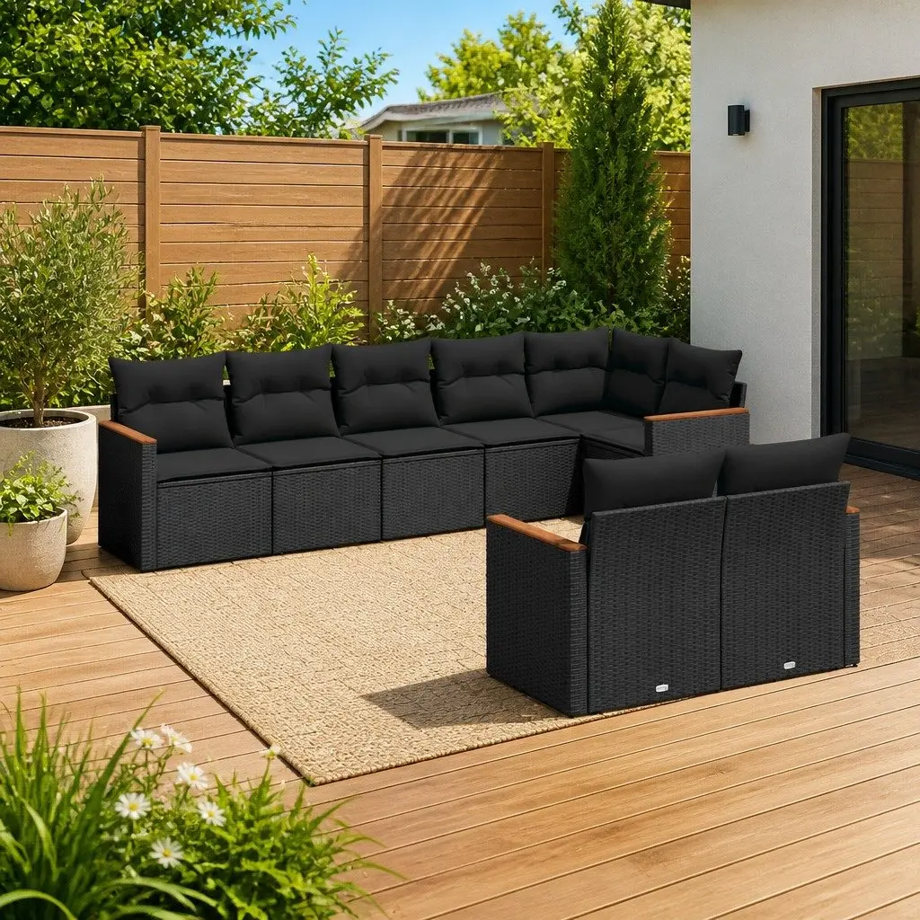 Garden Sofa Set PE Rattan 8 Piece Outdoor Furniture Modular Black