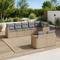 8 Piece Beige Outdoor Sofa Set with Cushions for Relaxation