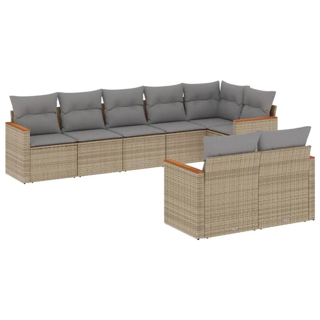 Outdoor Garden Sofa Set PE Rattan 8 Piece Modular Patio Furniture with Cushions Beige