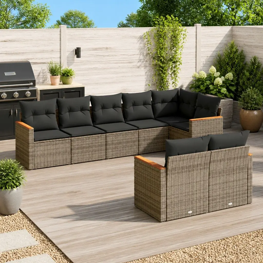 Garden Sofa Set 8 Piece Outdoor Furniture Patio Lounge Grey Poly Rattan Modular