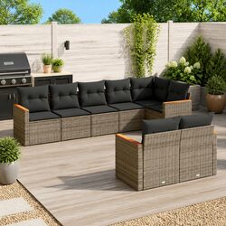 Garden Sofa Set 8 Piece Outdoor Furniture Patio Lounge Grey Poly Rattan Modular