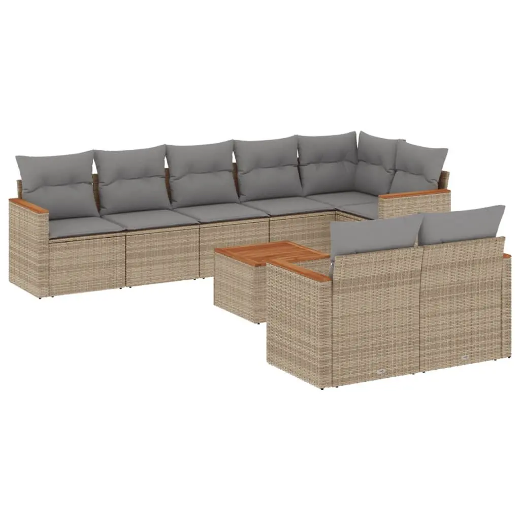 Garden Sofa Set 9 Piece Outdoor Furniture Beige Poly Rattan Patio Lounge Modular