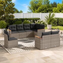 8 Piece Outdoor Garden Sofa Set with Storage Cushions Grey Poly Rattan Patio