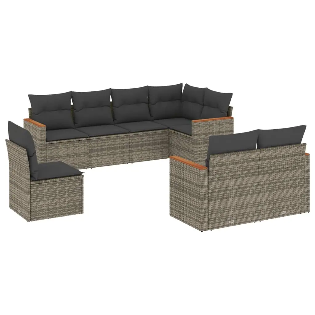 8 Piece Outdoor Garden Sofa Set Poly Rattan Grey with Storage Cushions