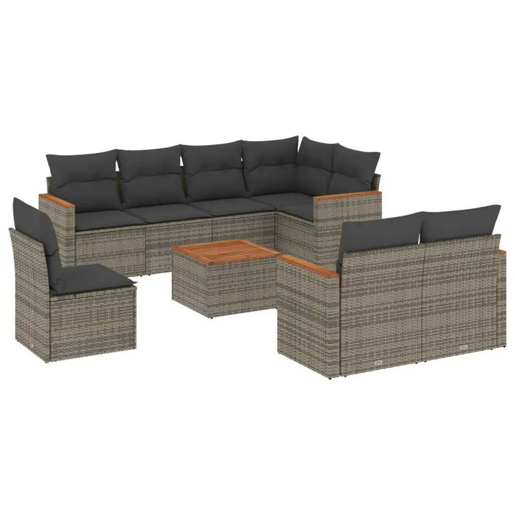 Garden Sofa Set 9 Piece Poly Rattan Outdoor Furniture Grey with Cushions
