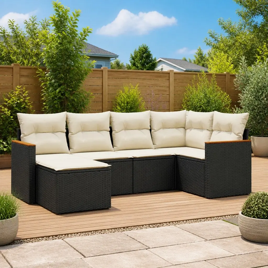 Garden Sofa Set PE Rattan 6 Piece Outdoor Furniture Modular Black