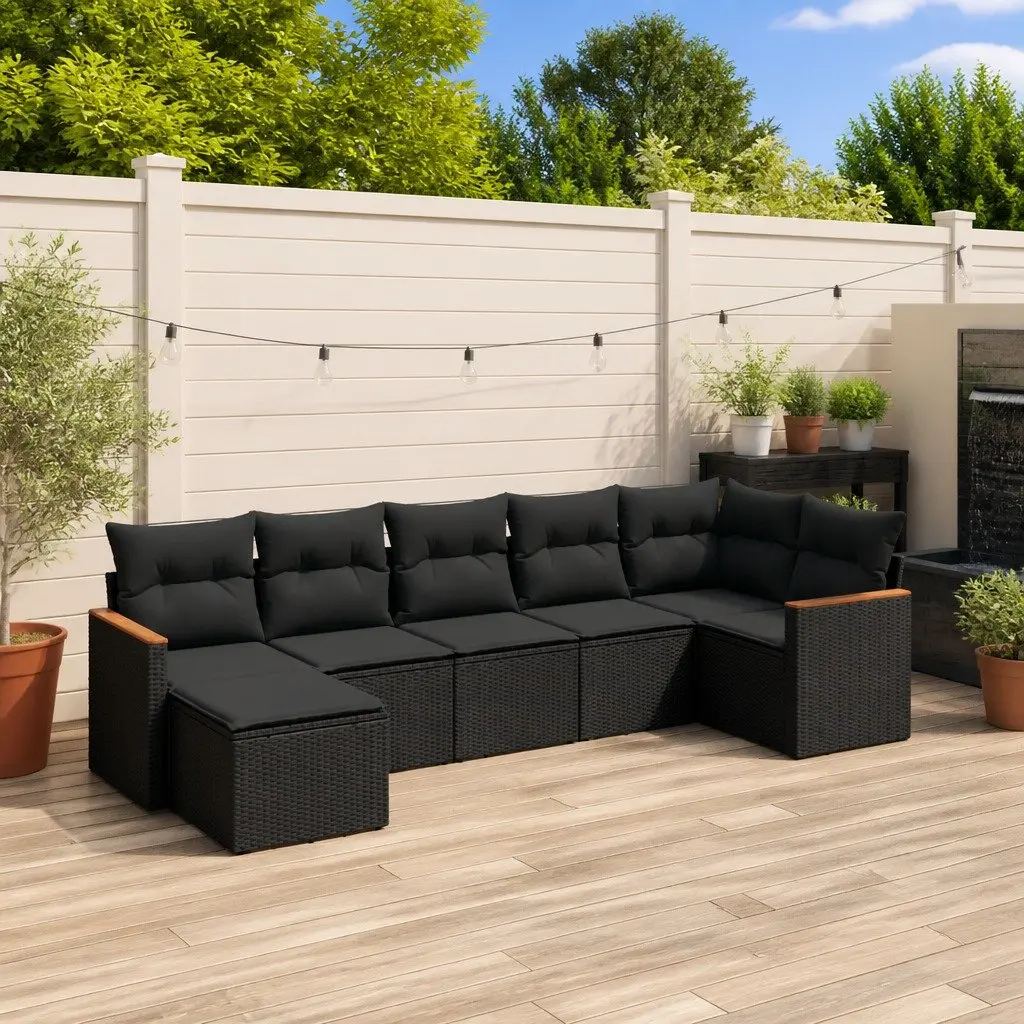 Garden Sofa Set PE Rattan 7 Piece Modular Outdoor Furniture Black