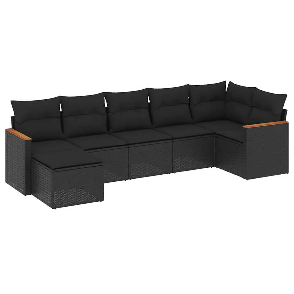 Garden Sofa Set PE Rattan 7 Piece Modular Outdoor Furniture Black