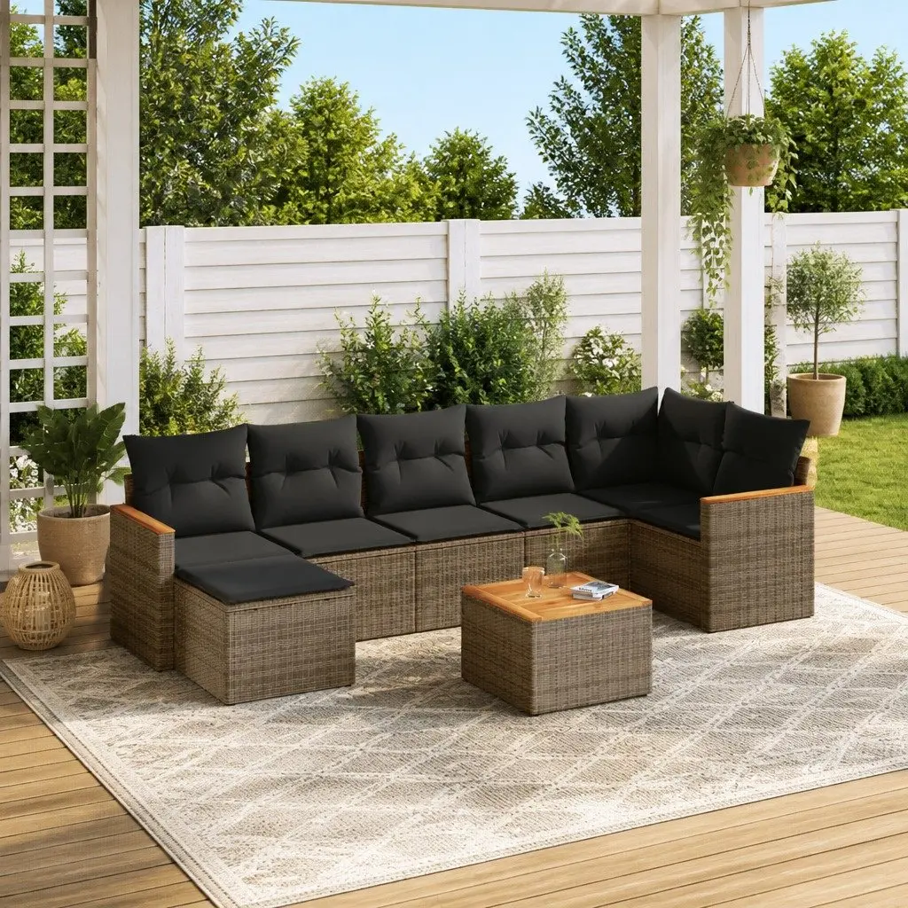 Garden Sofa Set 8 Piece Modular Outdoor Furniture Grey PE Rattan Acacia Wood