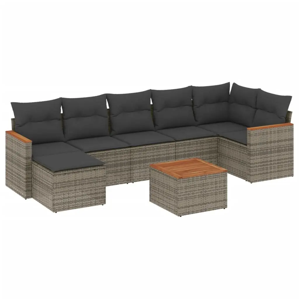 Garden Sofa Set 8 Piece Modular Outdoor Furniture Grey PE Rattan Acacia Wood