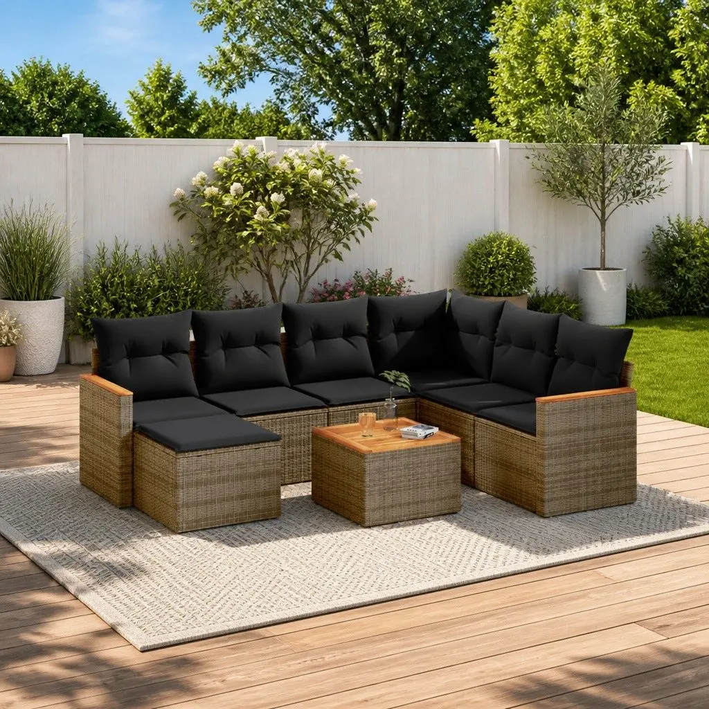 Garden Sofa Set 8 Piece Outdoor Furniture Grey Poly Rattan Patio Modular