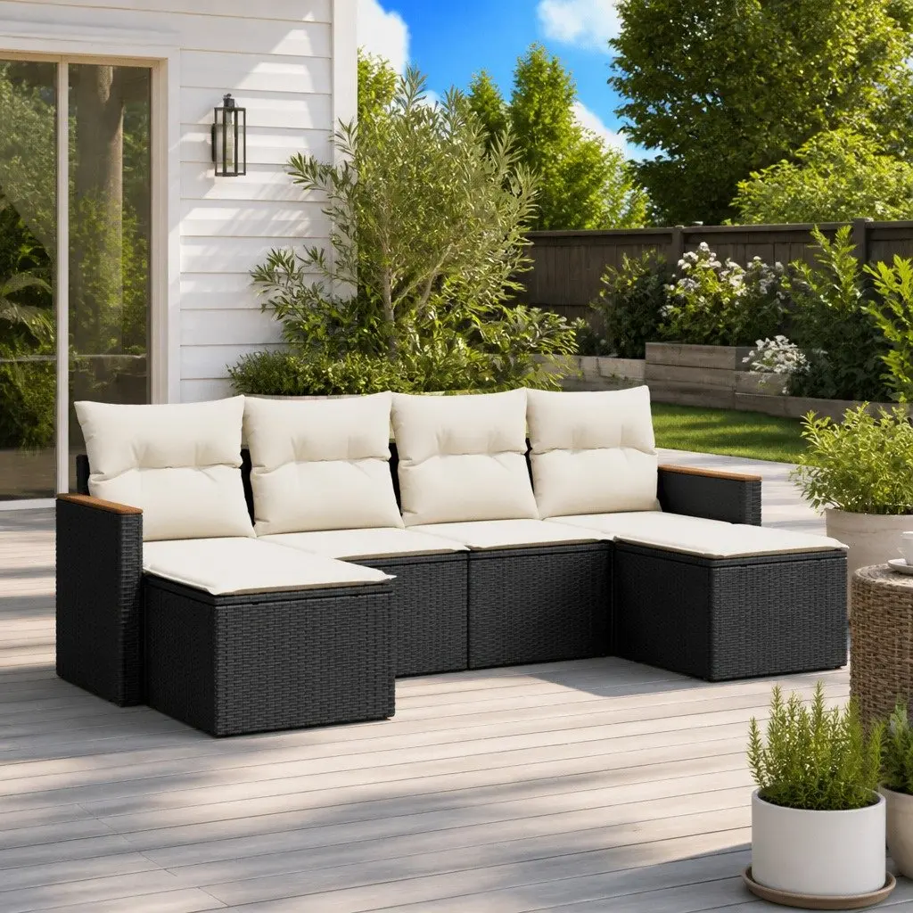 Garden Sofa Set Modular PE Rattan 6 Piece Outdoor Furniture Black