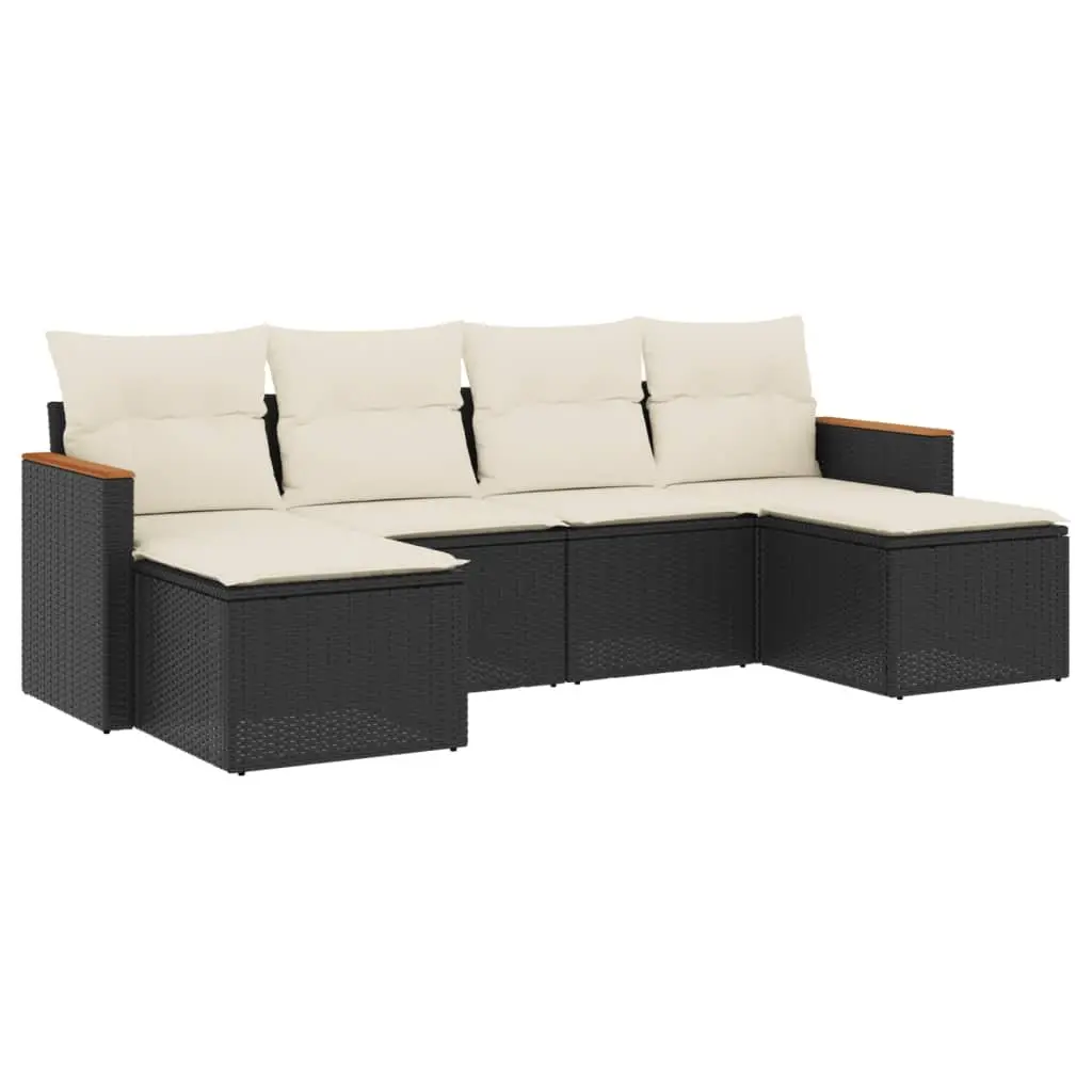 Garden Sofa Set Modular PE Rattan 6 Piece Outdoor Furniture Black
