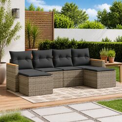Practical Grey Rattan 6-Piece Outdoor Sofa Set